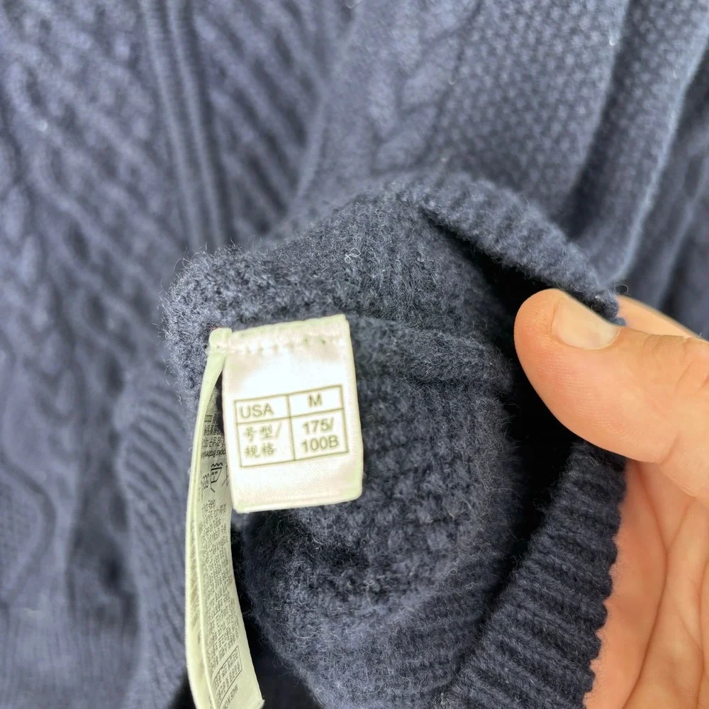 Brooks Brothers Scottish Lambswool Cable Knit Full Zip Sweater Men M Navy Blue
